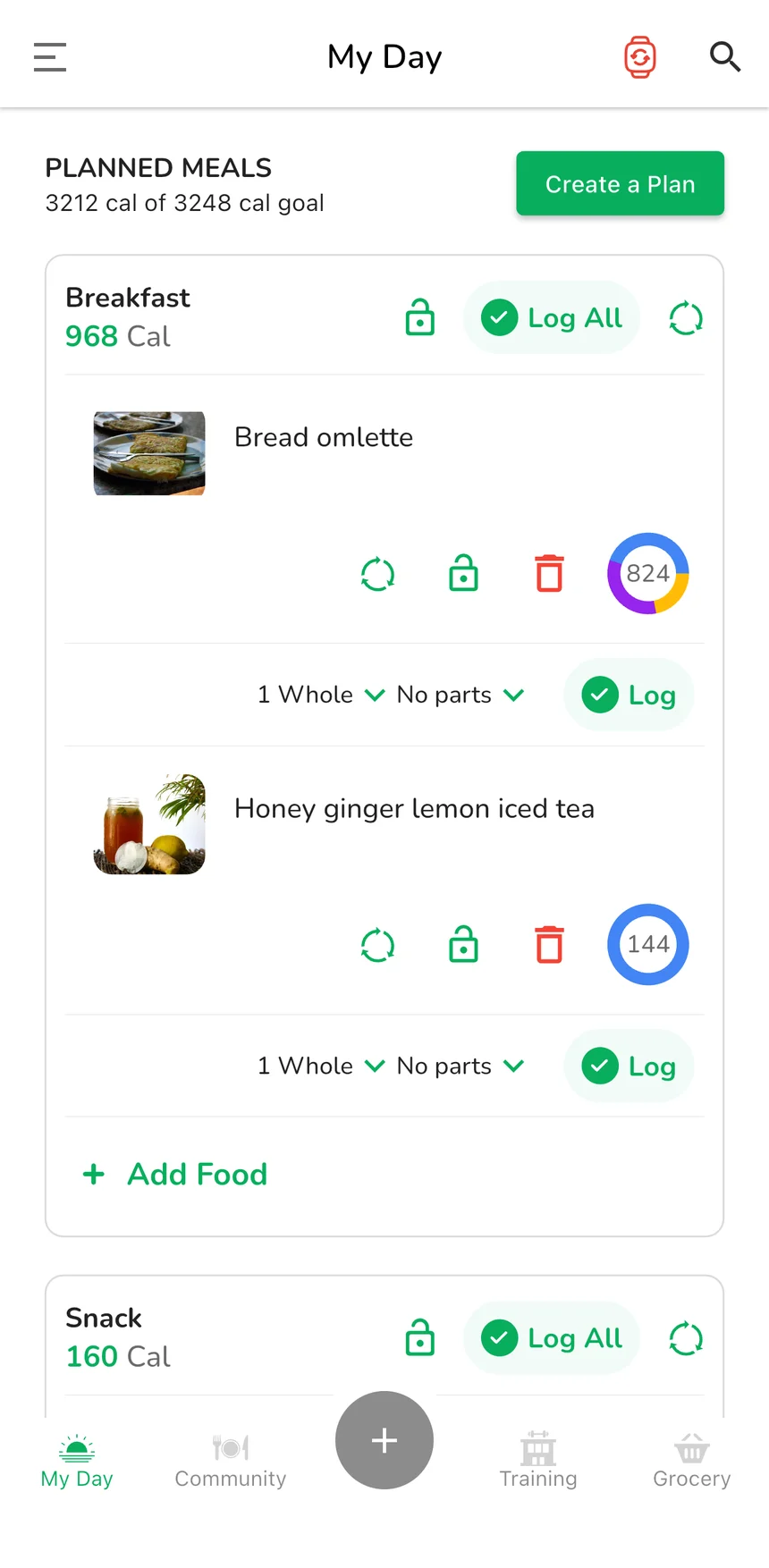 Affili-Fit planned meals screen