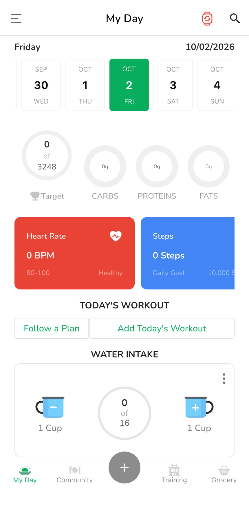 Affili-Fit My Day screen