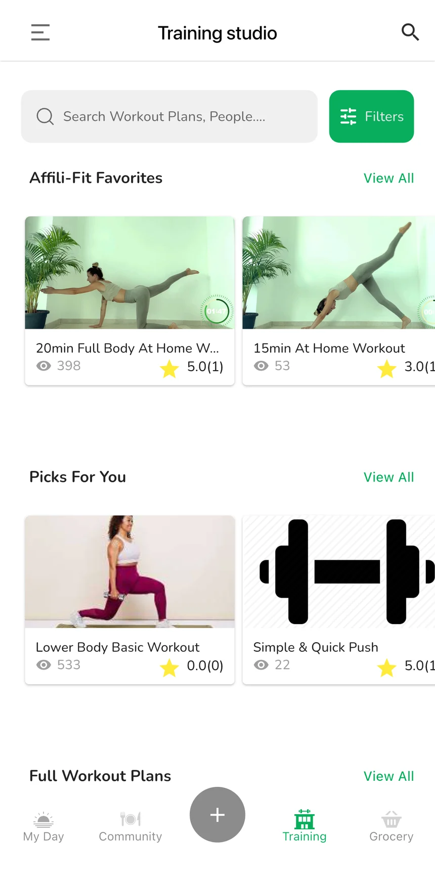 Affili-Fit Training Studio screen