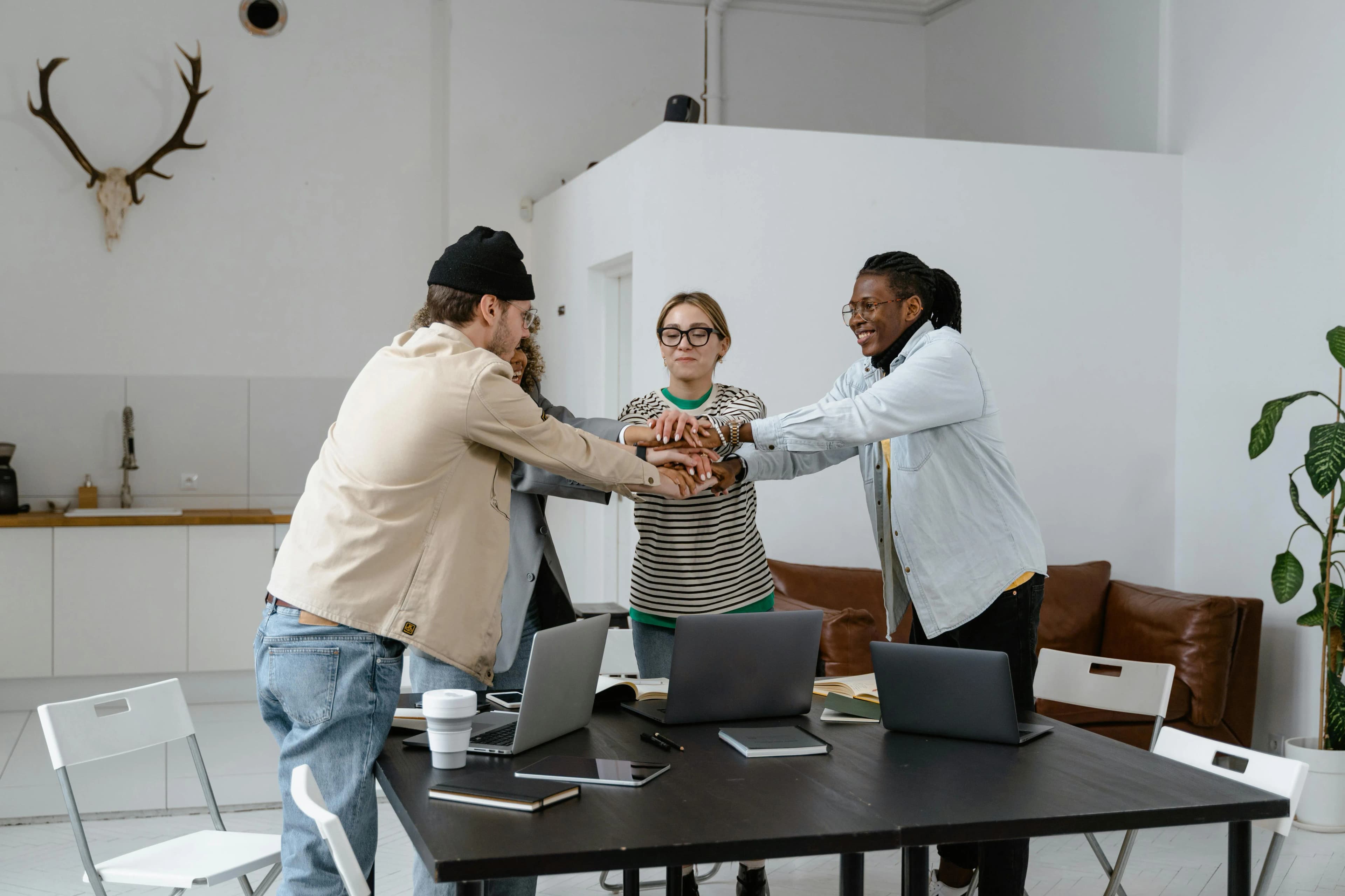 A happy team building healthy habits together
